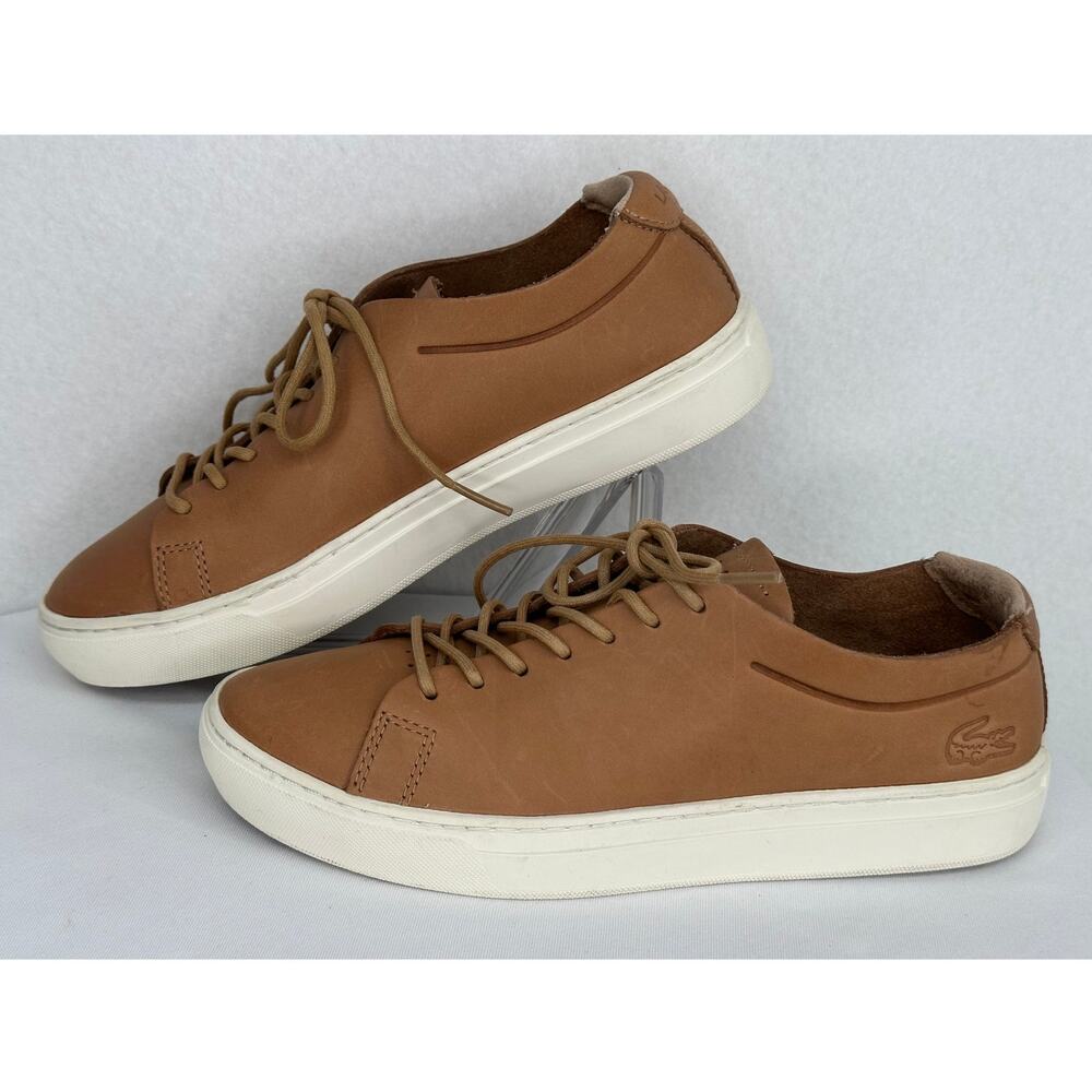 Lacoste L.12.12 118 Unlined Camel Brown Leather Casual Sneakers 7 - Picture 2 of 10